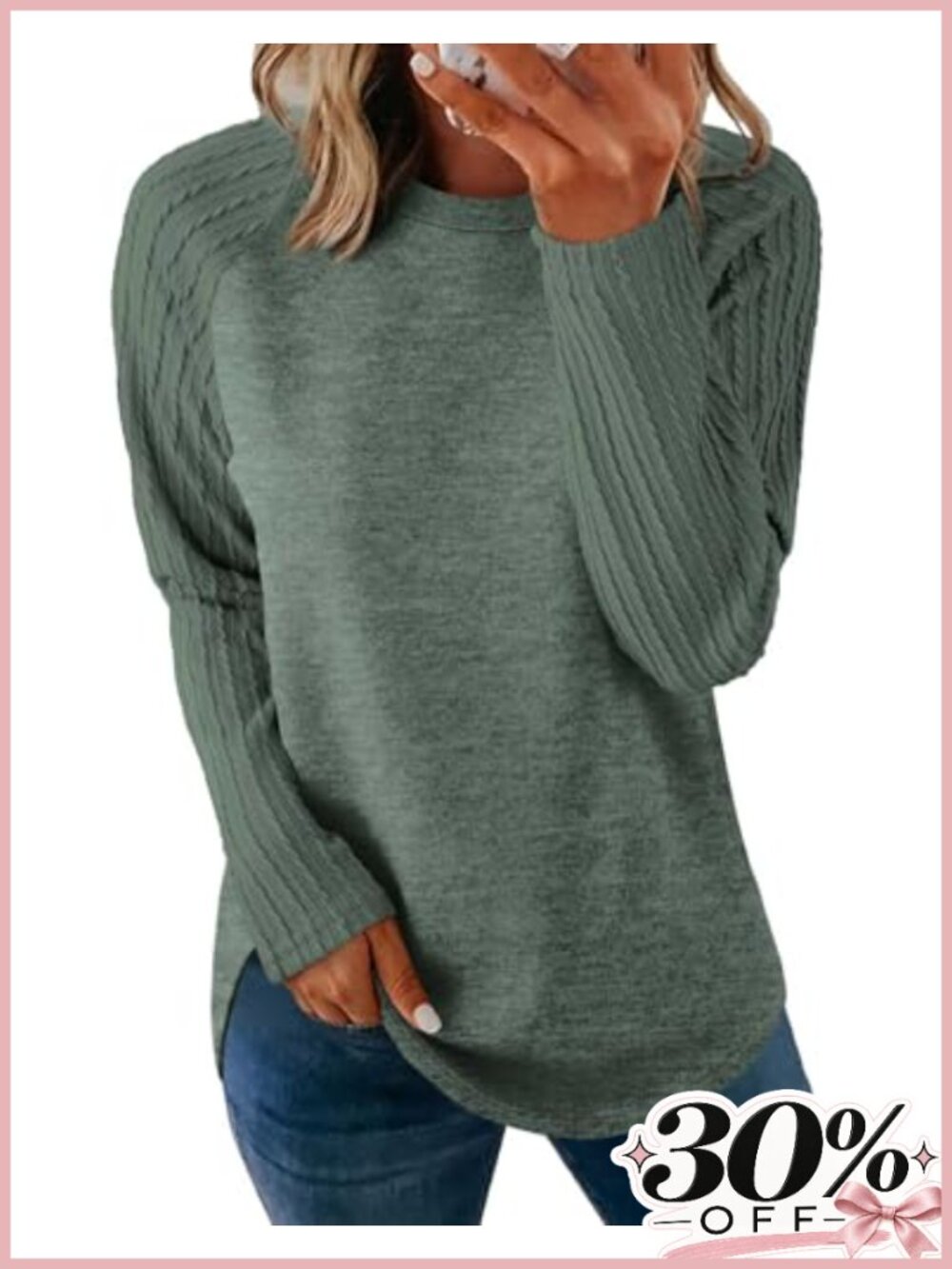 Long Sleeve Crewneck Tunic Sweatshirt Loose Fit Curved Hem